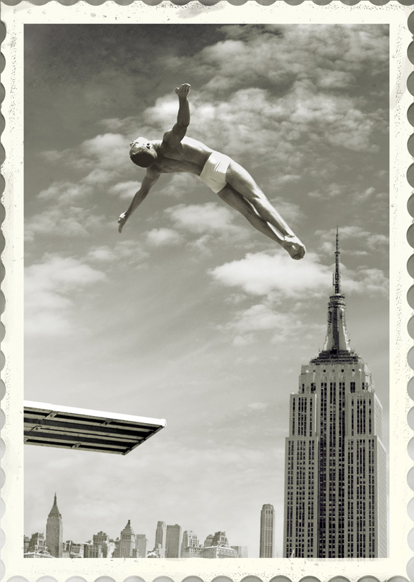 BW01 - New York Diver Black & White Greeting Card by Max Hernn